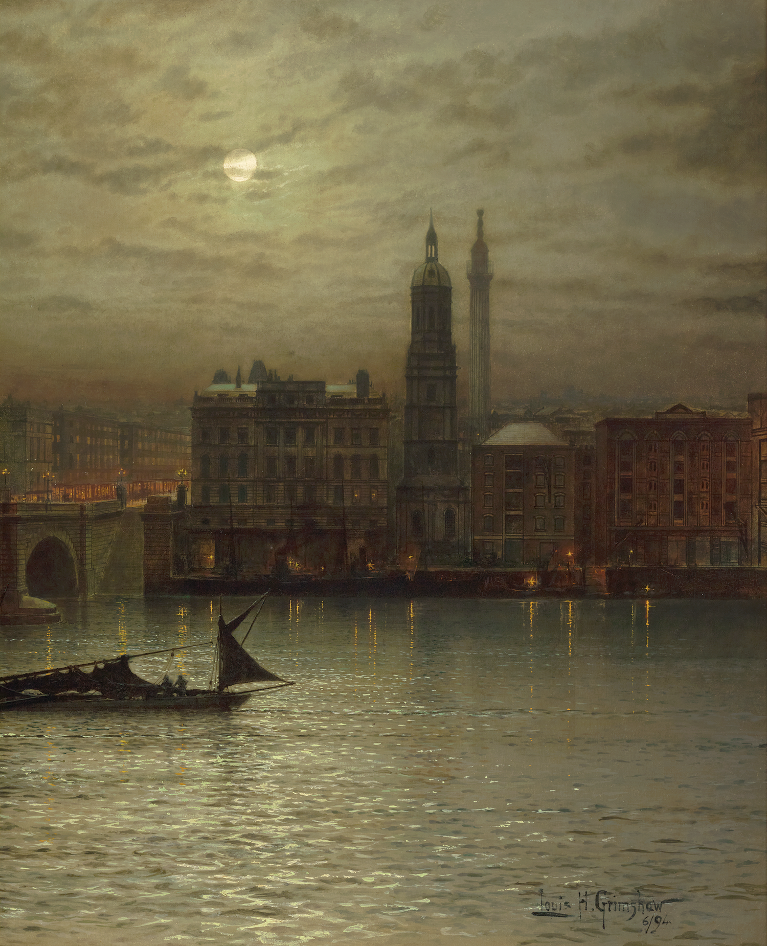 London Bridge from the South Side of the River by Louis H. Grimshaw