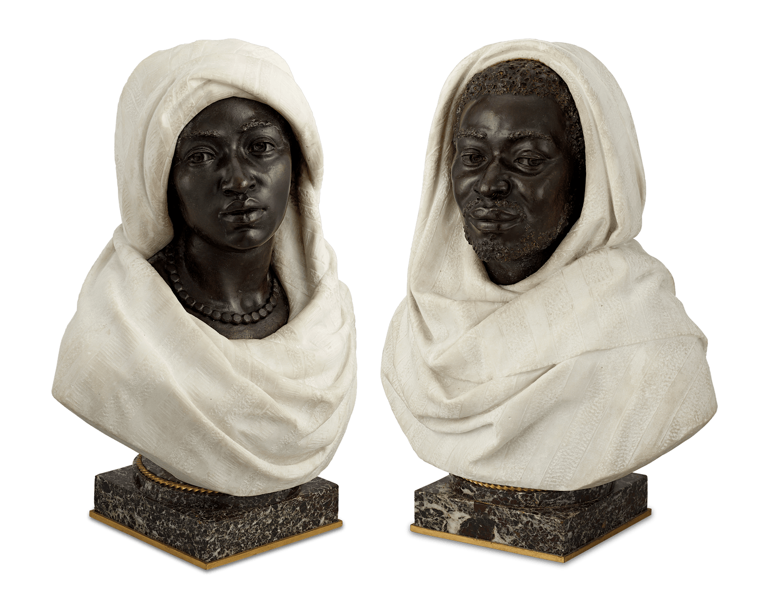 Pair of Bronze and Marble Busts by Henry Dasson and C. Caccia