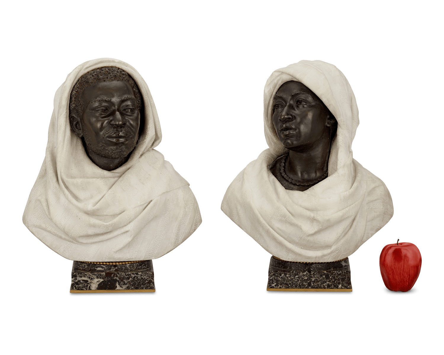 Pair of Bronze and Marble Busts by Henry Dasson and C. Caccia