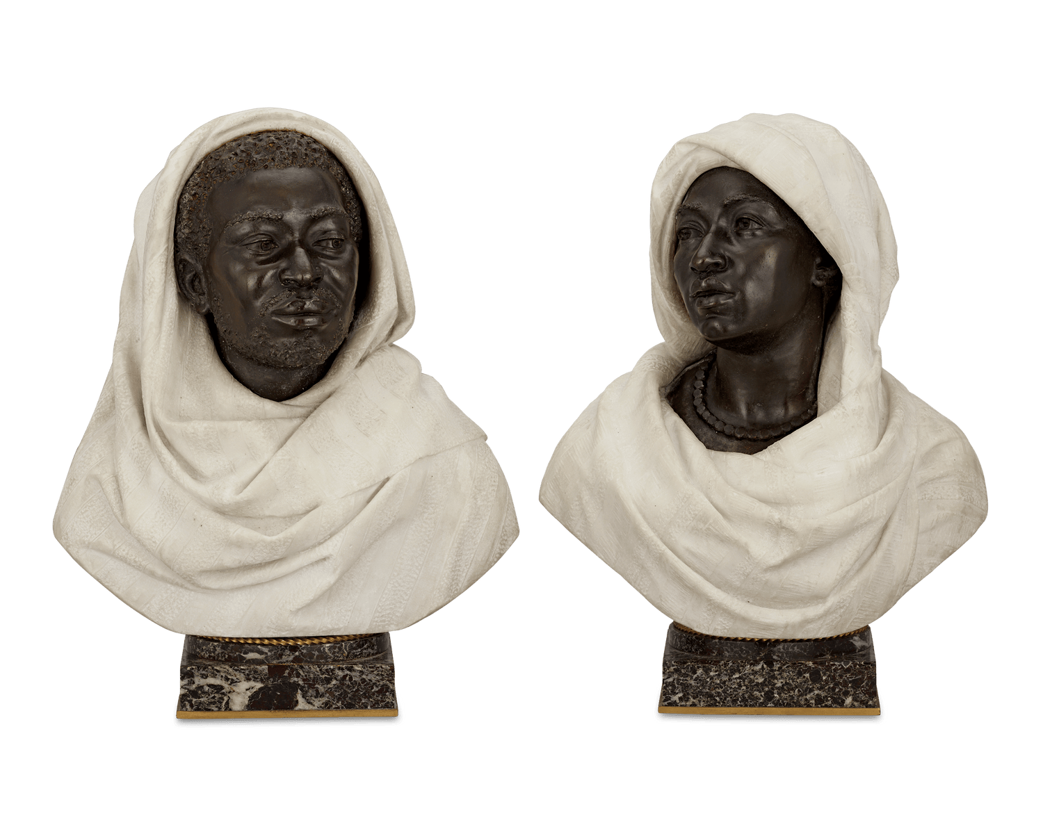 Pair of Bronze and Marble Busts by Henry Dasson and C. Caccia