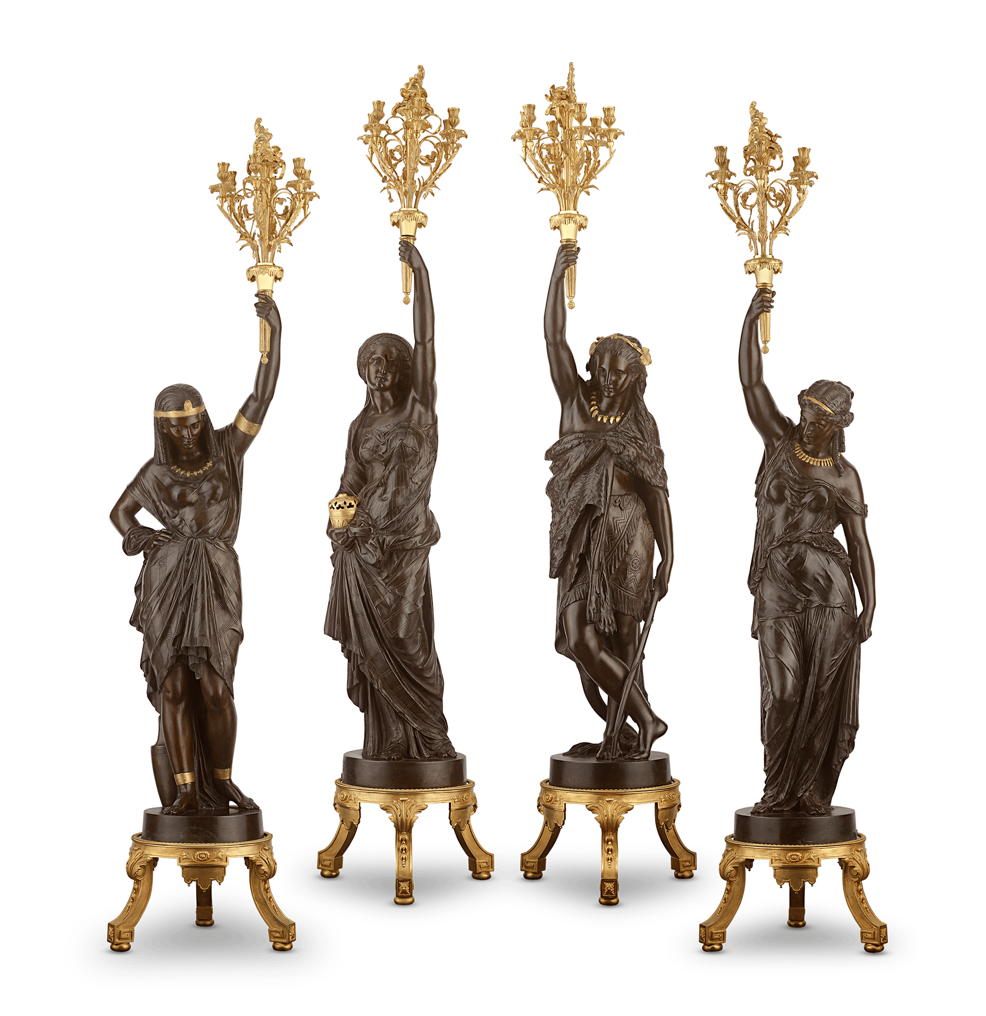 Four Continents Torchères by Miroy Frères