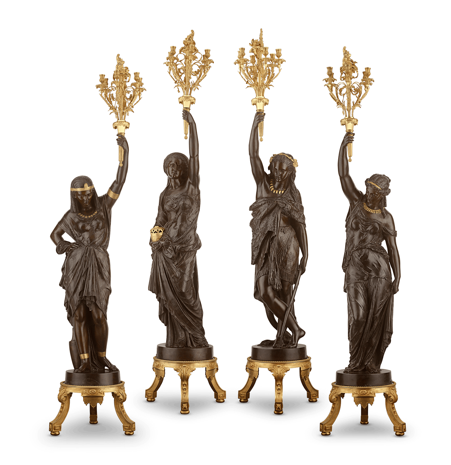 Four Continents Torchères by Miroy Frères
