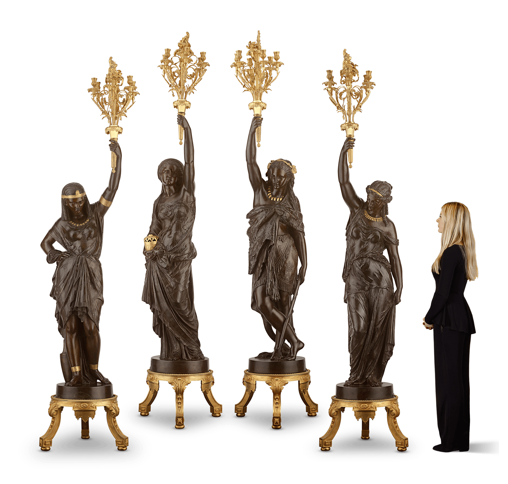 Four Continents Torchères by Miroy Frères