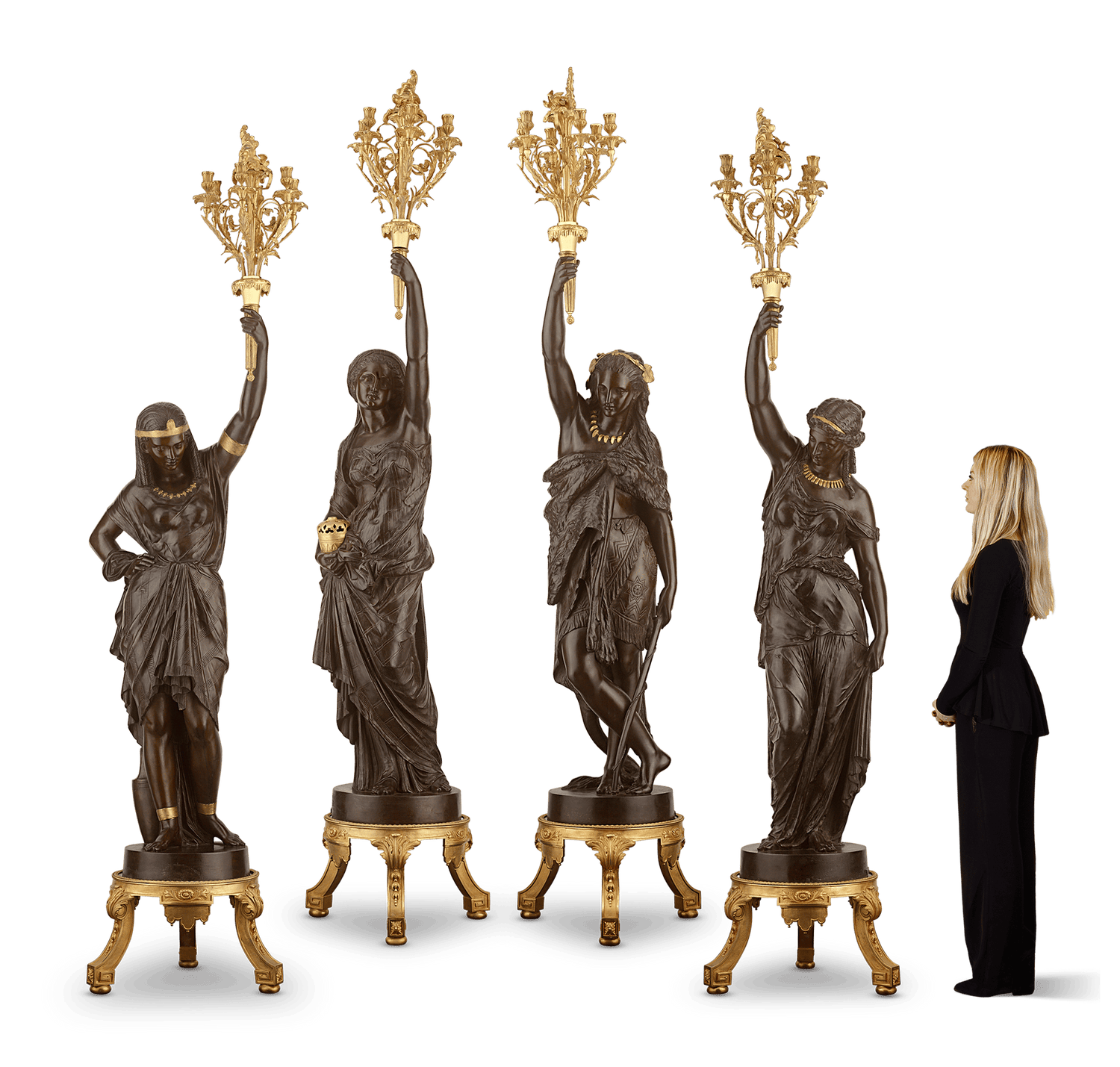 Four Continents Torchères by Miroy Frères