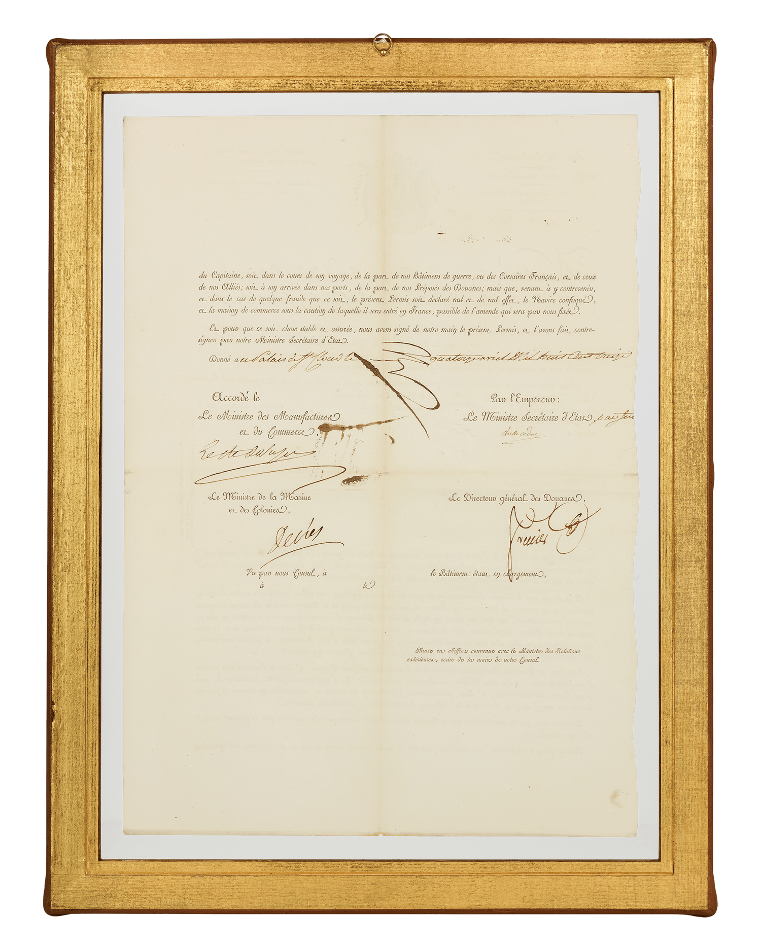 Framed Maritime Passport signed by Napoleon Bonaparte