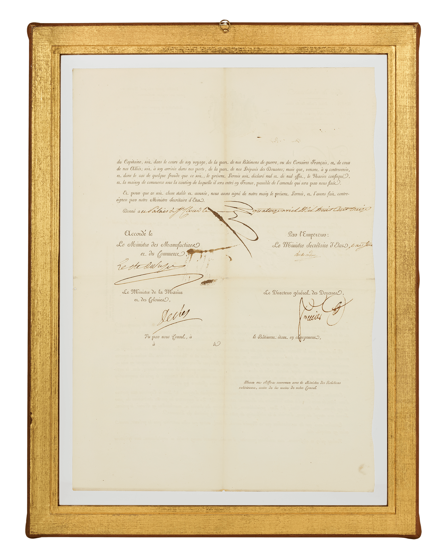 Framed Maritime Passport signed by Napoleon Bonaparte