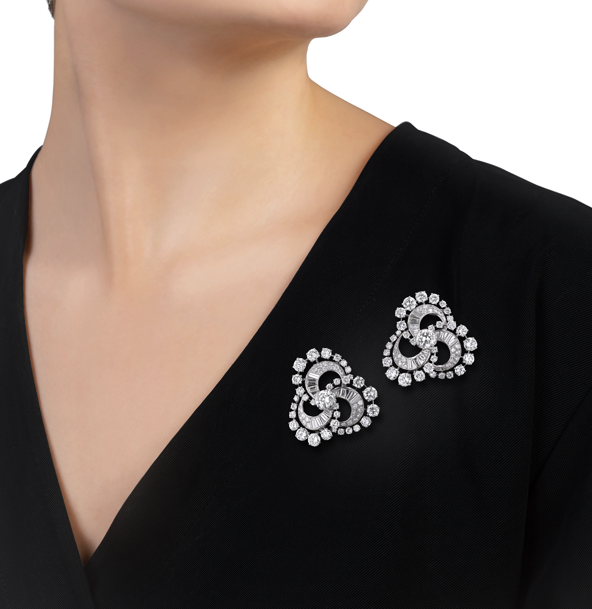 Pair of Cartier Diamond Brooches, 14.68 Carats