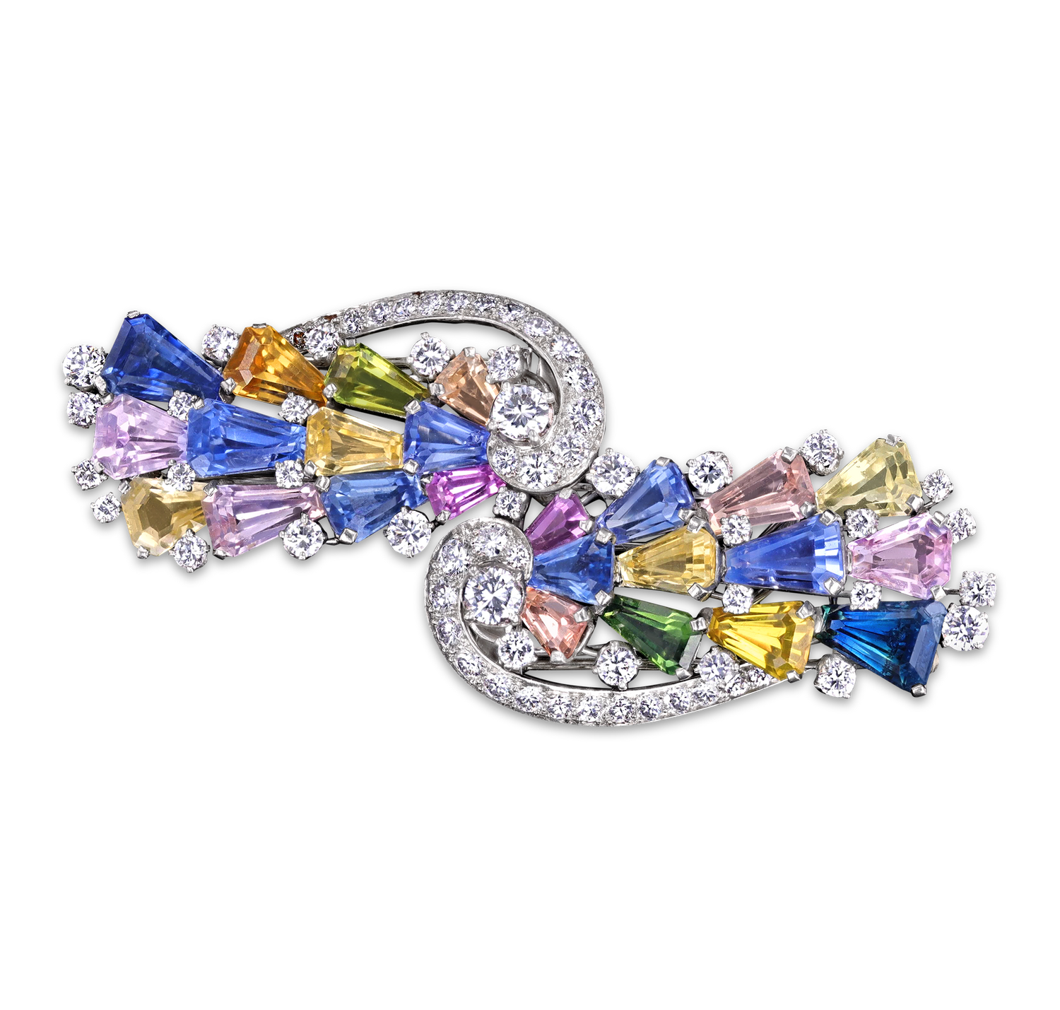 Oscar Heyman Sapphire and Diamond Double Clip Brooch