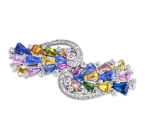 Oscar Heyman Sapphire and Diamond Double Clip Brooch