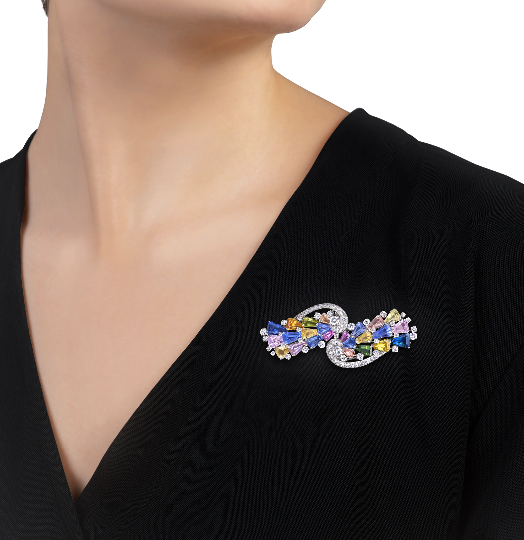 Oscar Heyman Sapphire and Diamond Double Clip Brooch