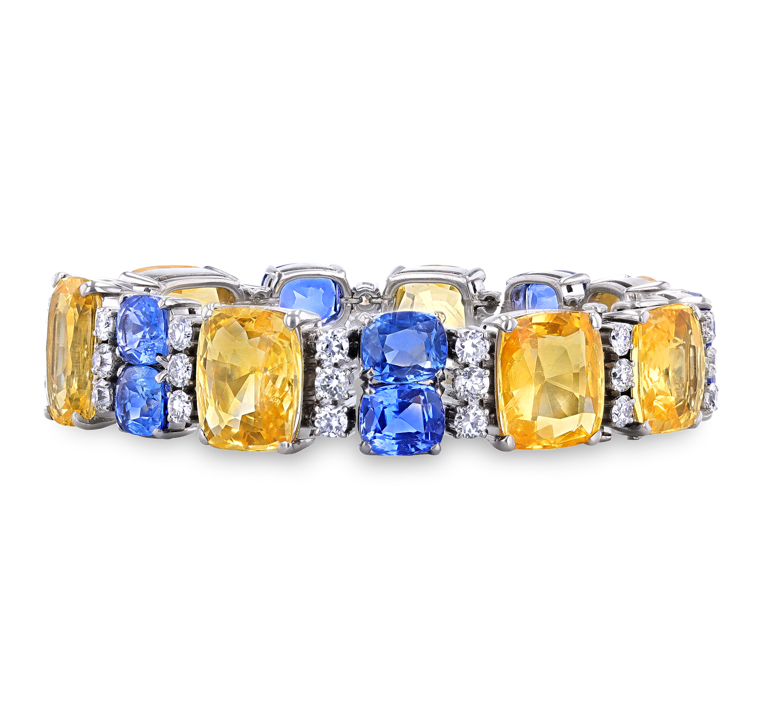 Julius Cohen Ceylon Yellow and Blue Sapphire Bracelet, 89.91 Carats