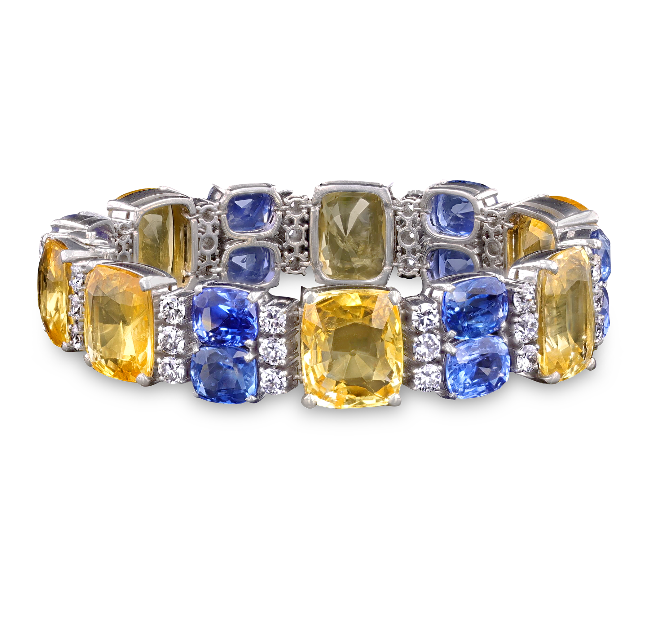 Julius Cohen Ceylon Yellow and Blue Sapphire Bracelet, 89.91 Carats