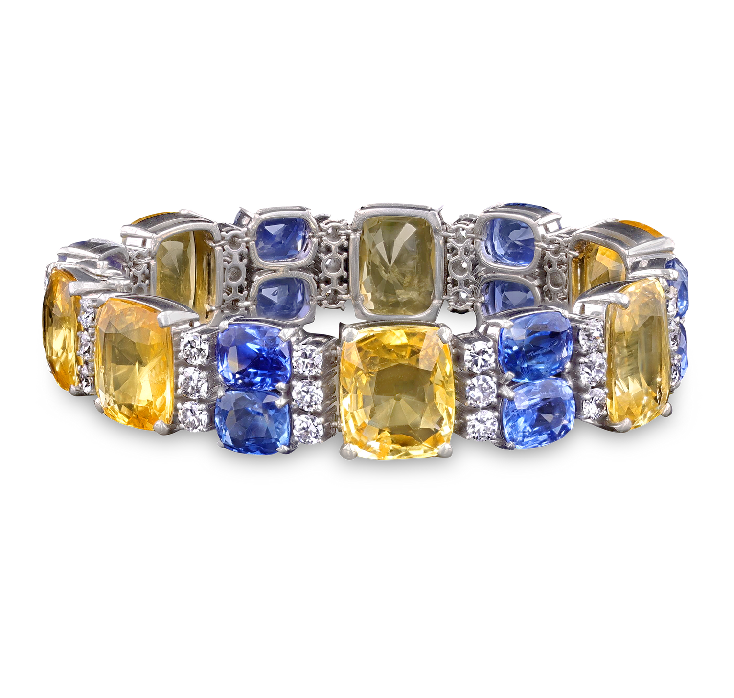 Julius Cohen Ceylon Yellow and Blue Sapphire Bracelet, 89.91 Carats