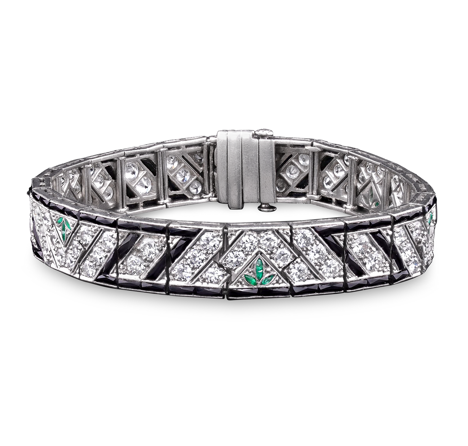 Art Deco Diamond, Onyx and Emerald Bracelet