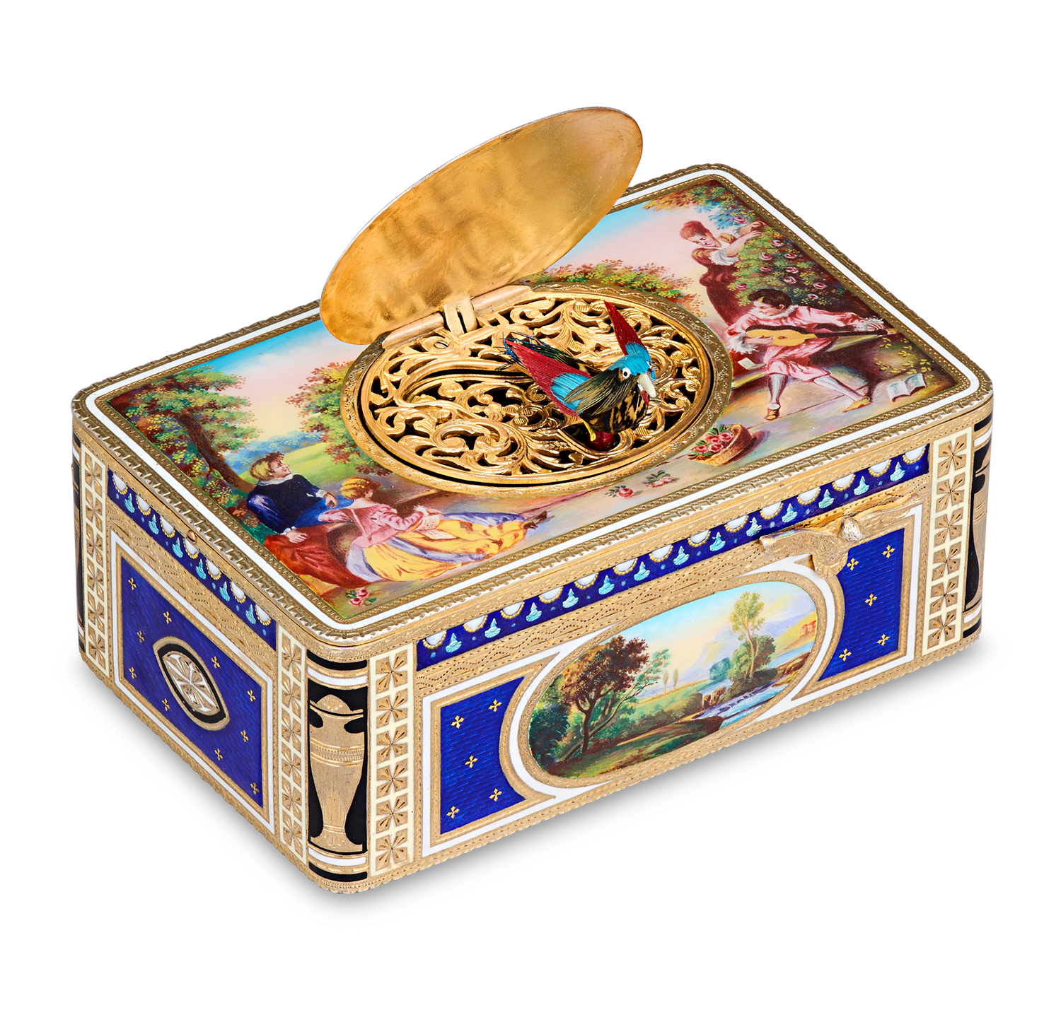 German Silver-Gilt and Enamel Singing Bird Box