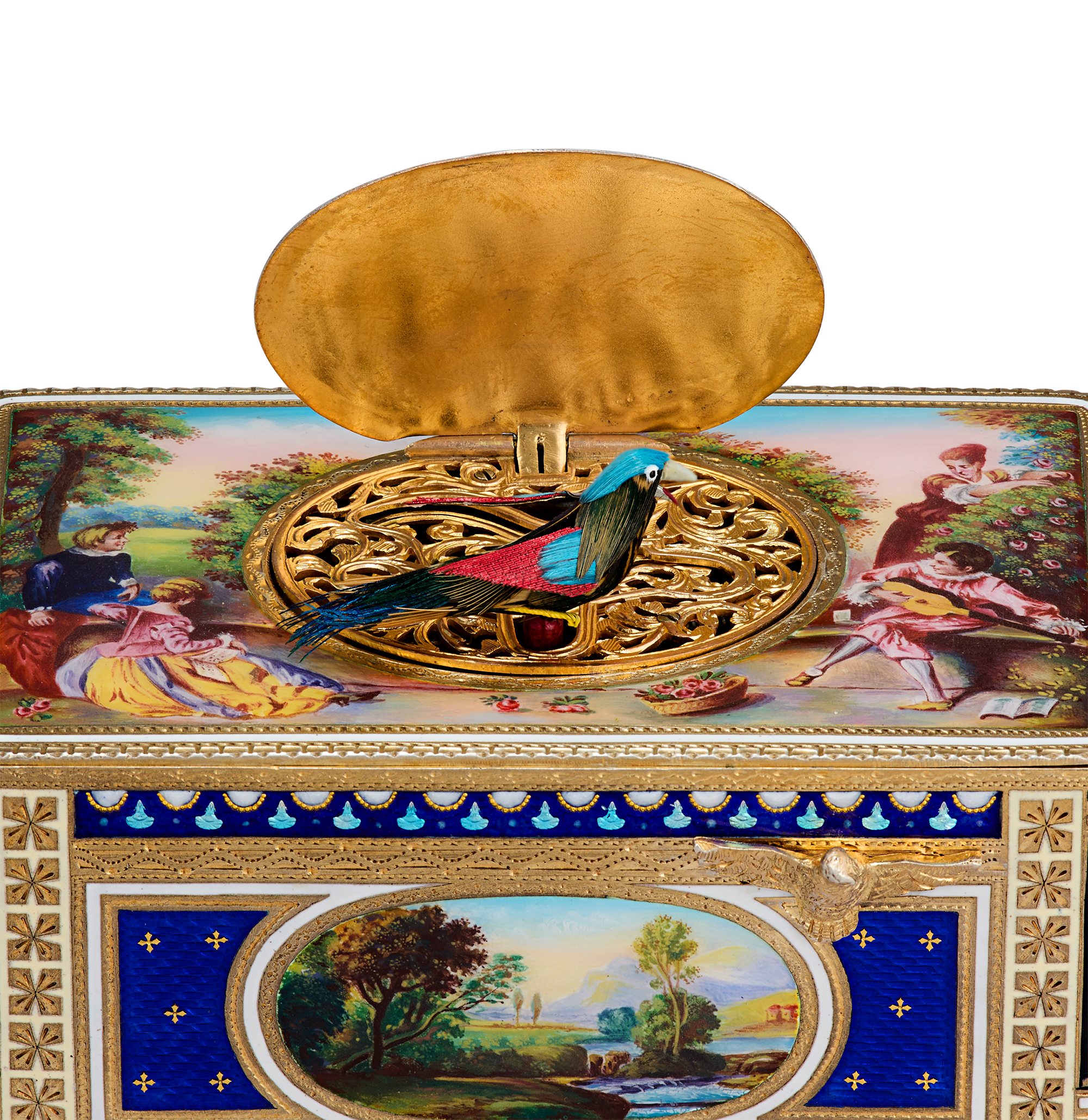 German Silver-Gilt and Enamel Singing Bird Box