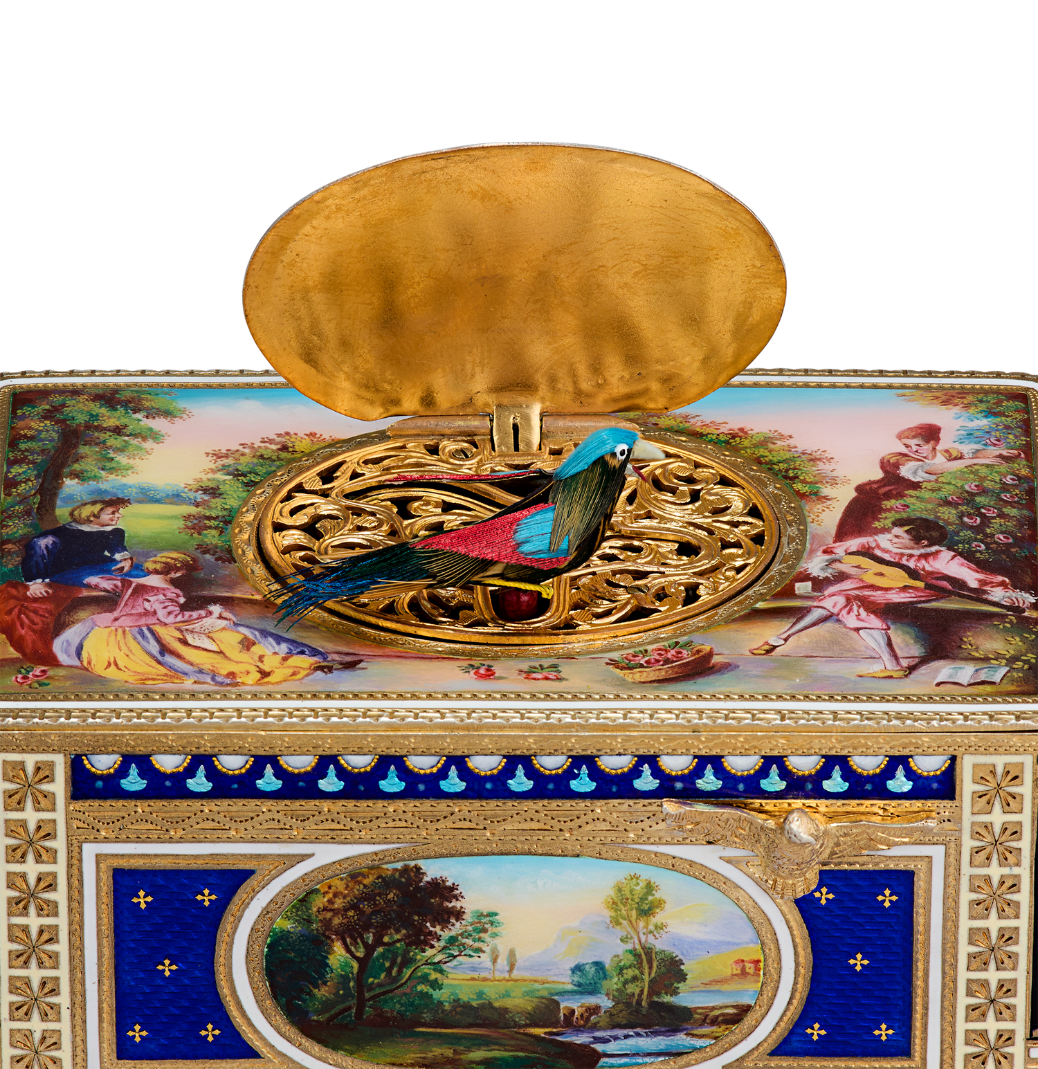 German Silver-Gilt and Enamel Singing Bird Box