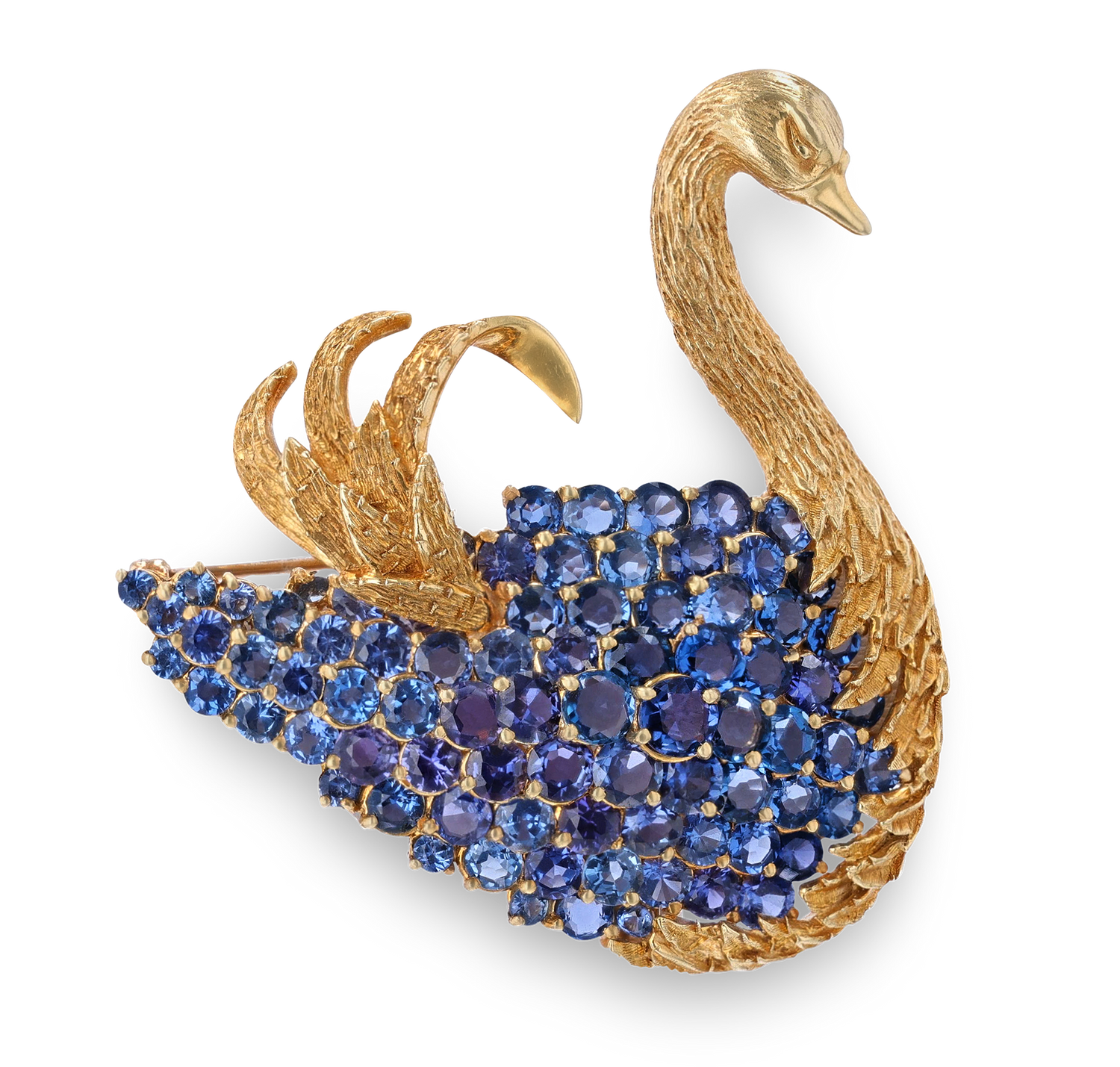 J.E. Caldwell Yogo Sapphire Swan Brooch, 14.50 Carats