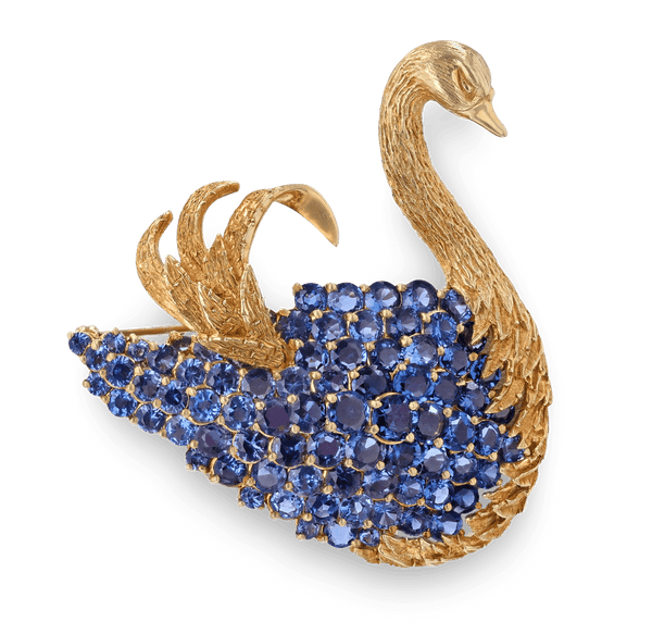J.E. Caldwell Yogo Sapphire Swan Brooch, 14.50 Carats