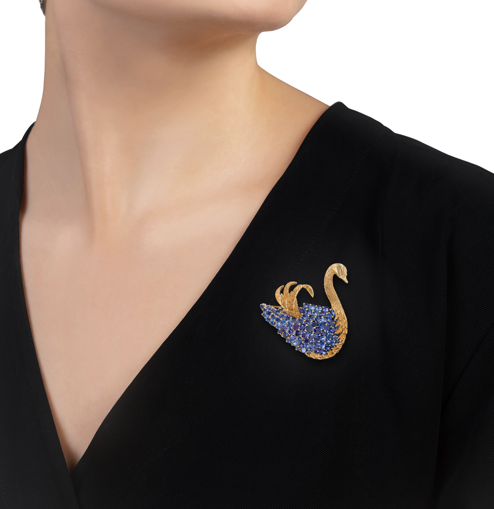 J.E. Caldwell Yogo Sapphire Swan Brooch, 14.50 Carats