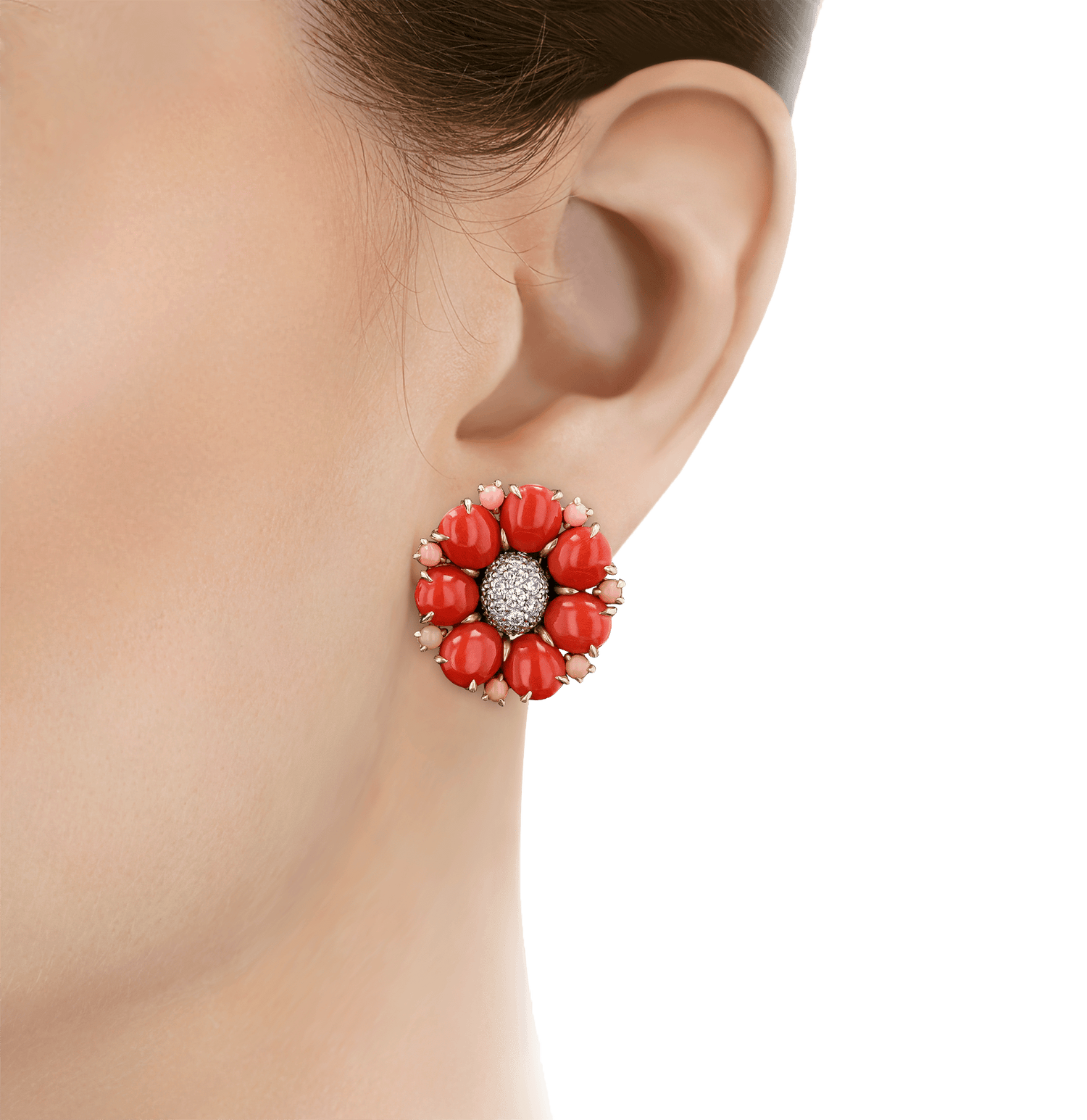 Seaman Schepps Coral and Diamond Earrings