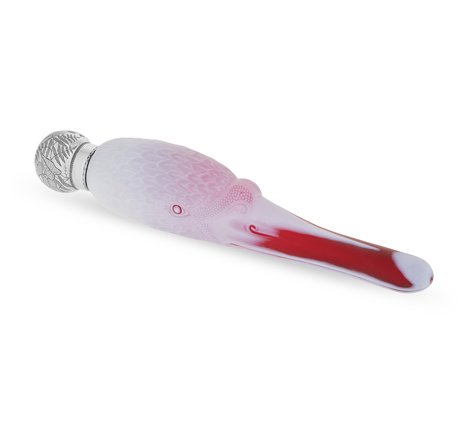 White and Pink Glass Swan Perfume Bottle by Thomas Webb & Sons