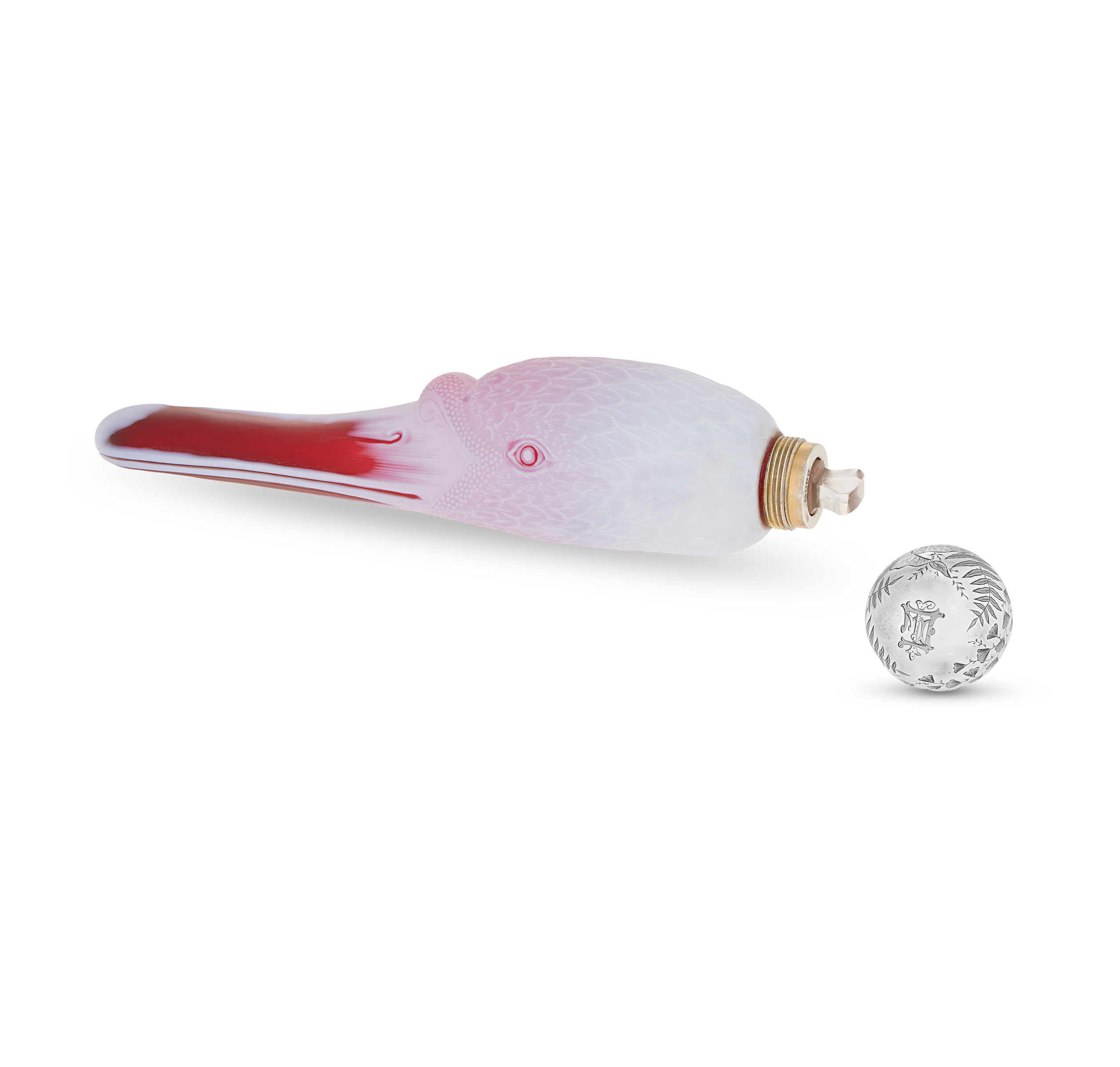 White and Pink Glass Swan Perfume Bottle by Thomas Webb & Sons