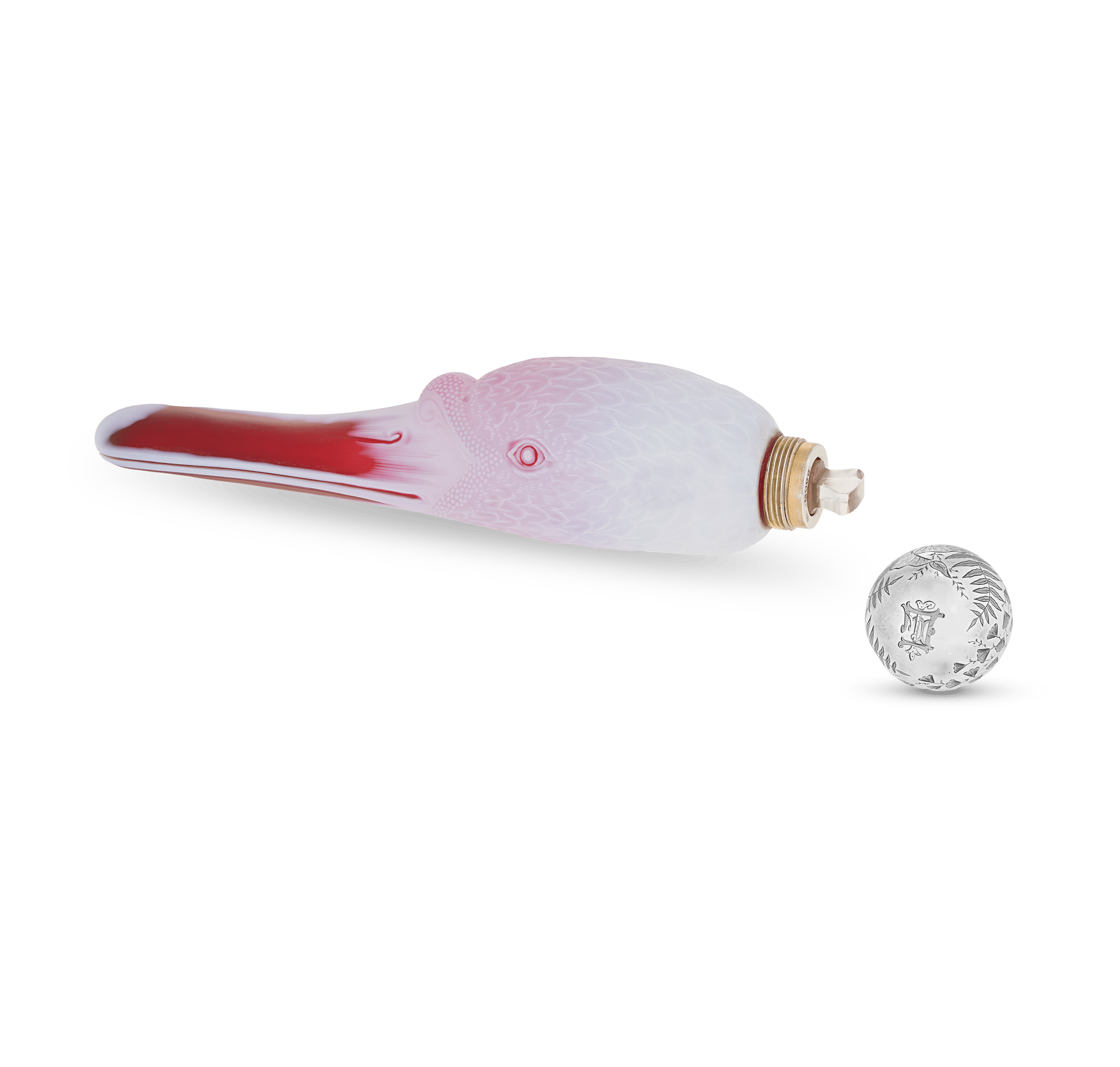 White and Pink Glass Swan Perfume Bottle by Thomas Webb & Sons