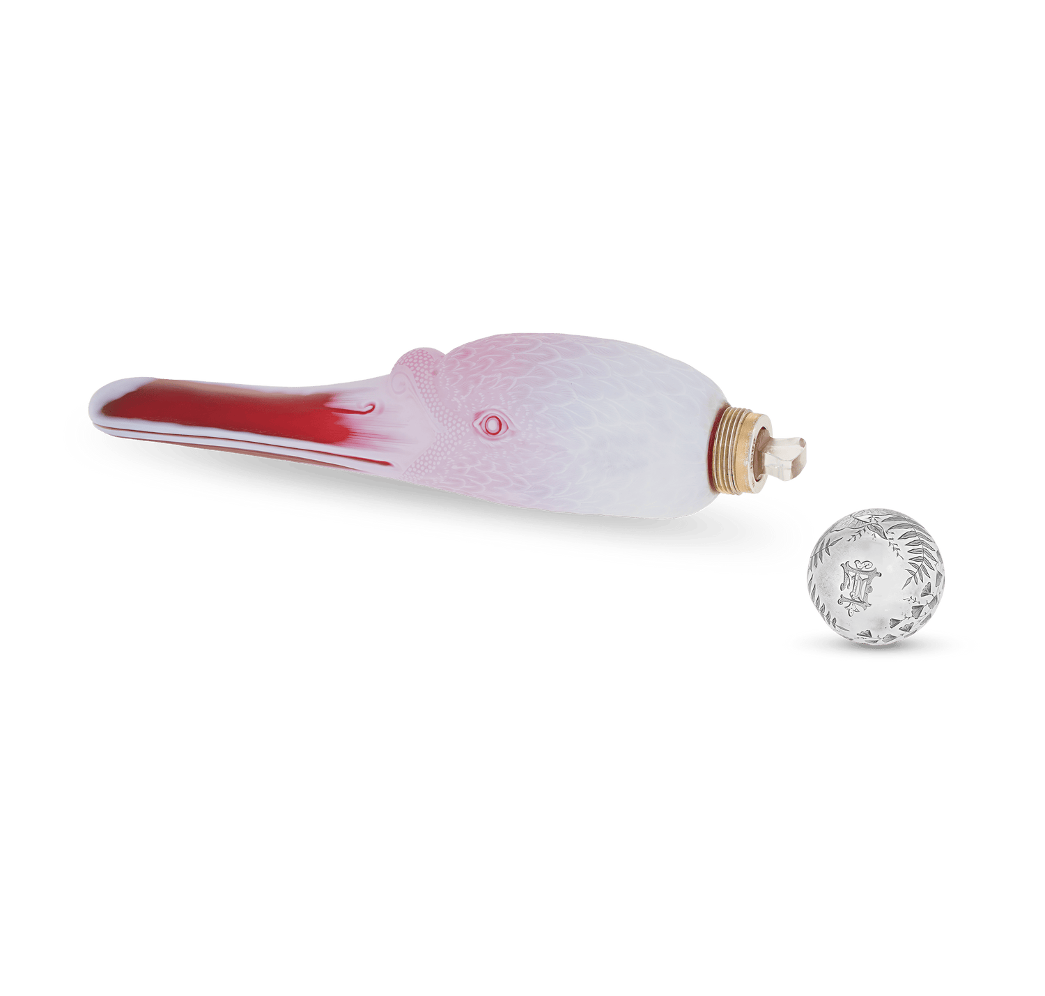 White and Pink Glass Swan Perfume Bottle by Thomas Webb & Sons