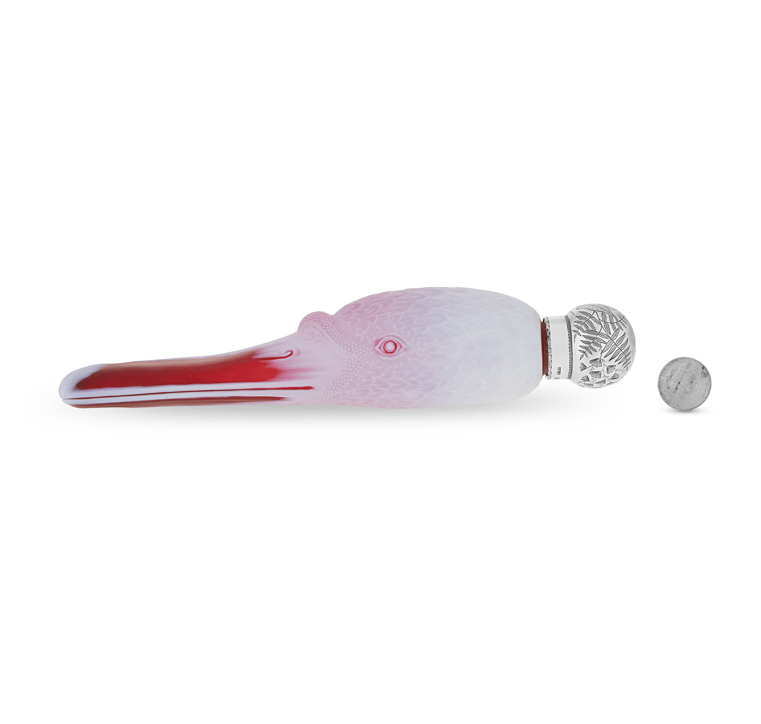 White and Pink Glass Swan Perfume Bottle by Thomas Webb & Sons