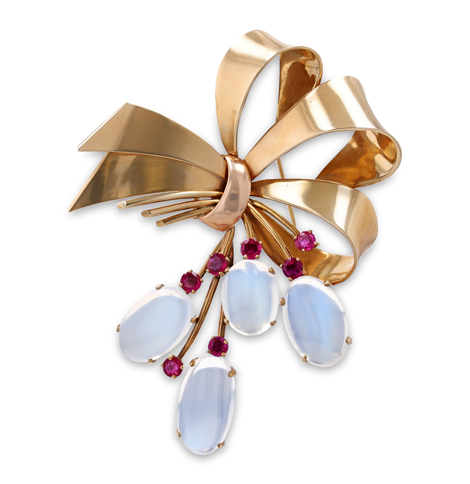 Tiffany & Co. Moonstone and Ruby Bow Brooch