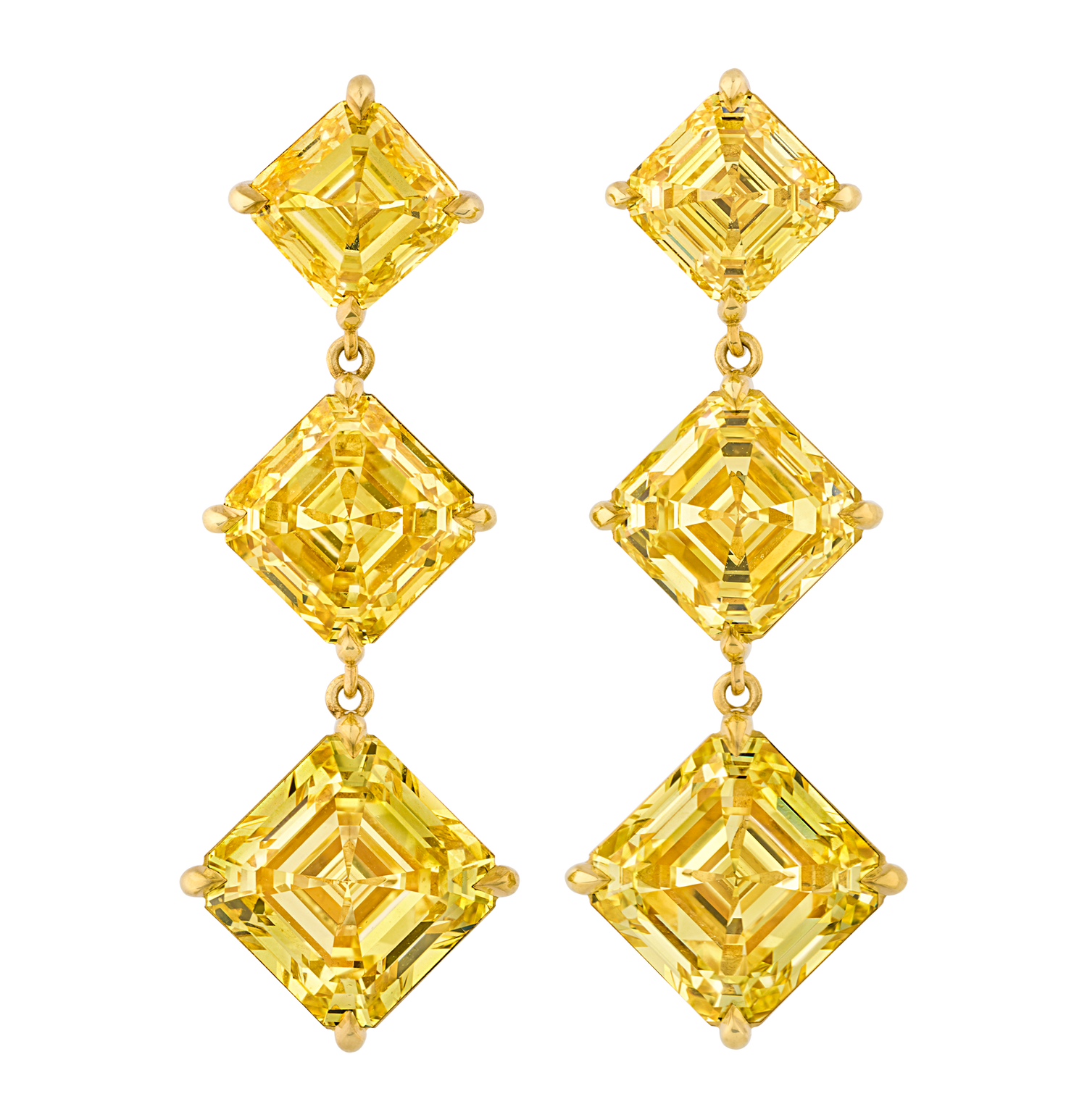 Fancy Vivid Yellow Diamond Earrings, 21.20 Carats