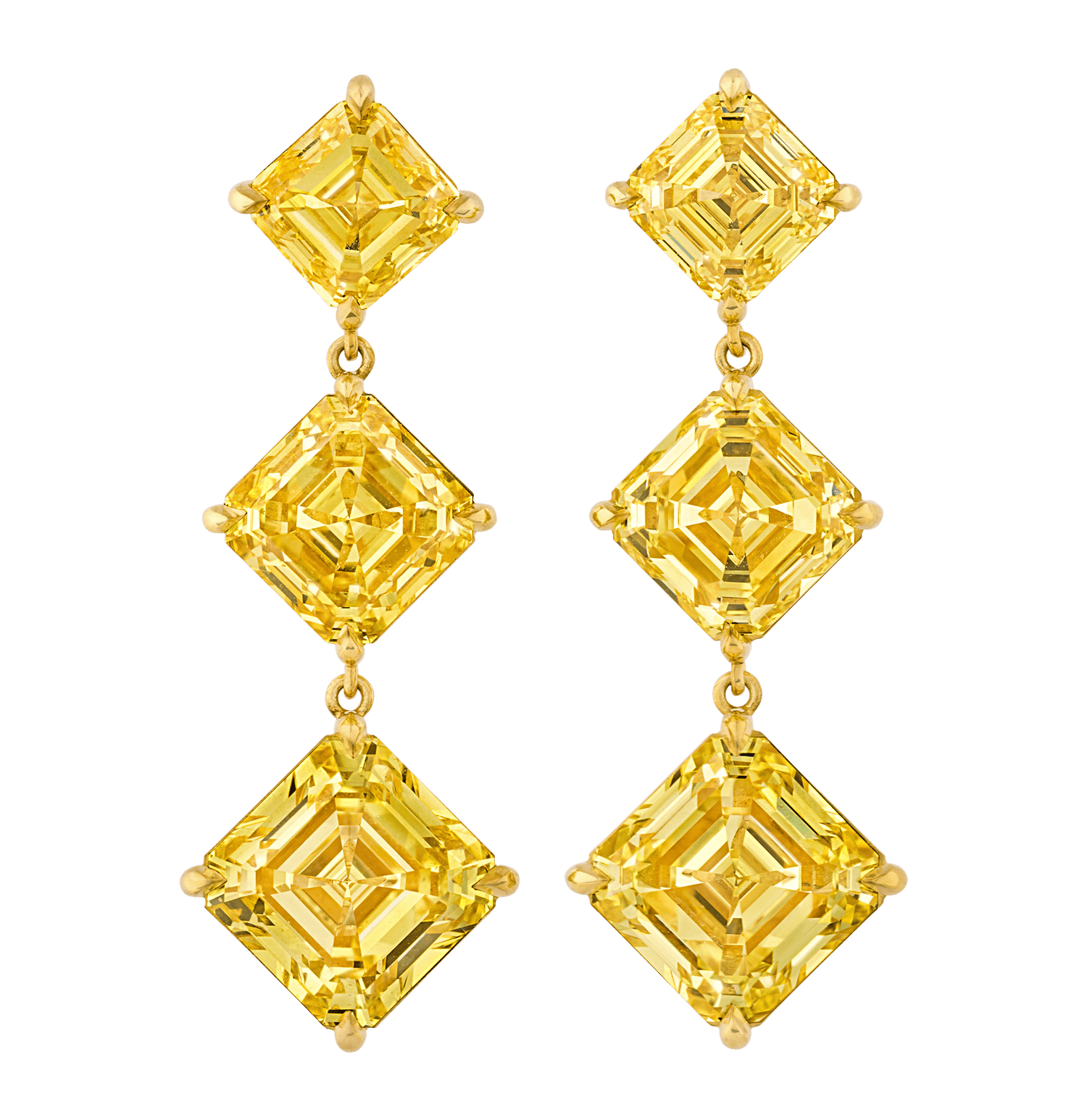Fancy Vivid Yellow Diamond Earrings, 21.20 Carats