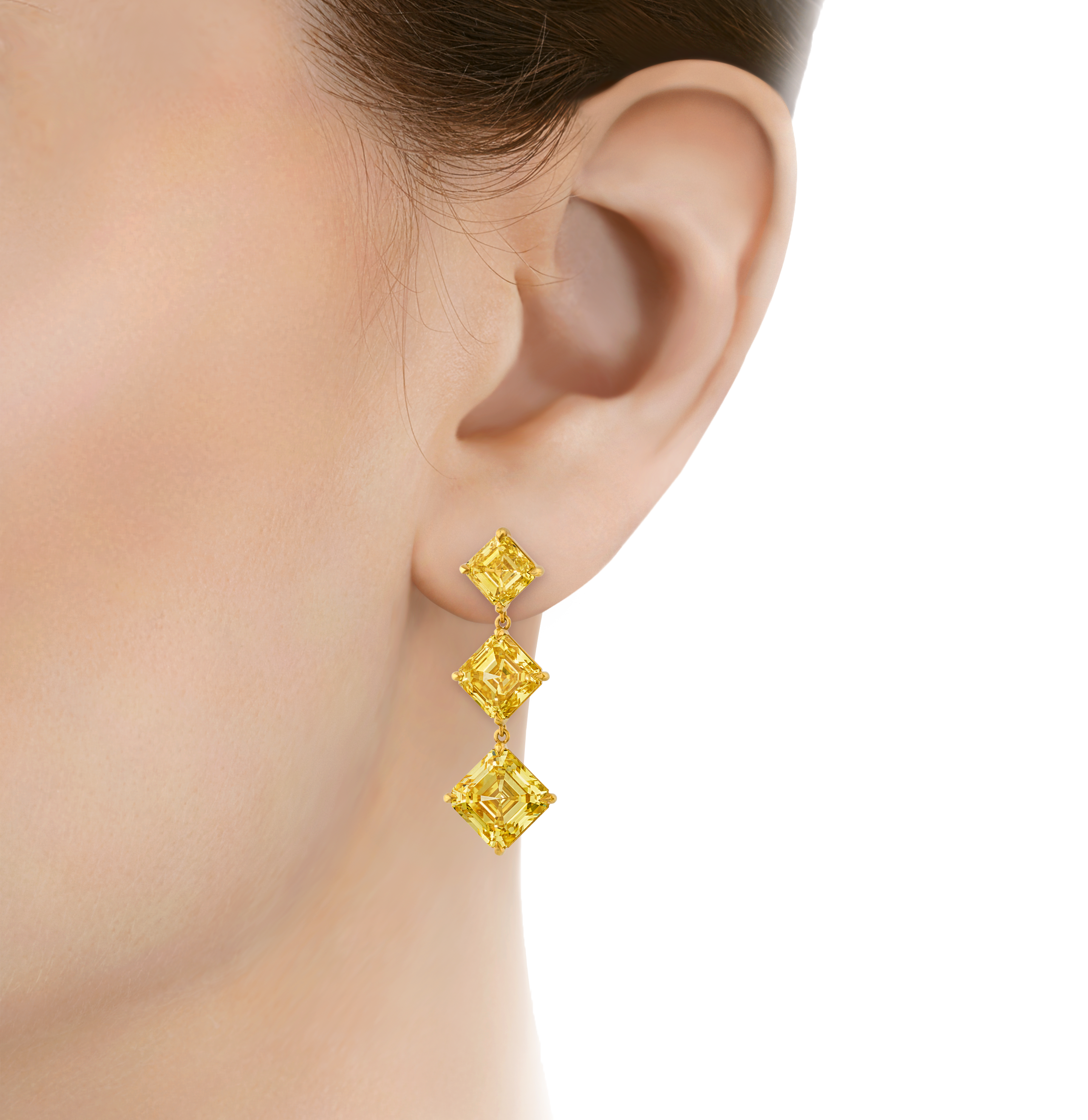 Fancy Vivid Yellow Diamond Earrings, 21.20 Carats