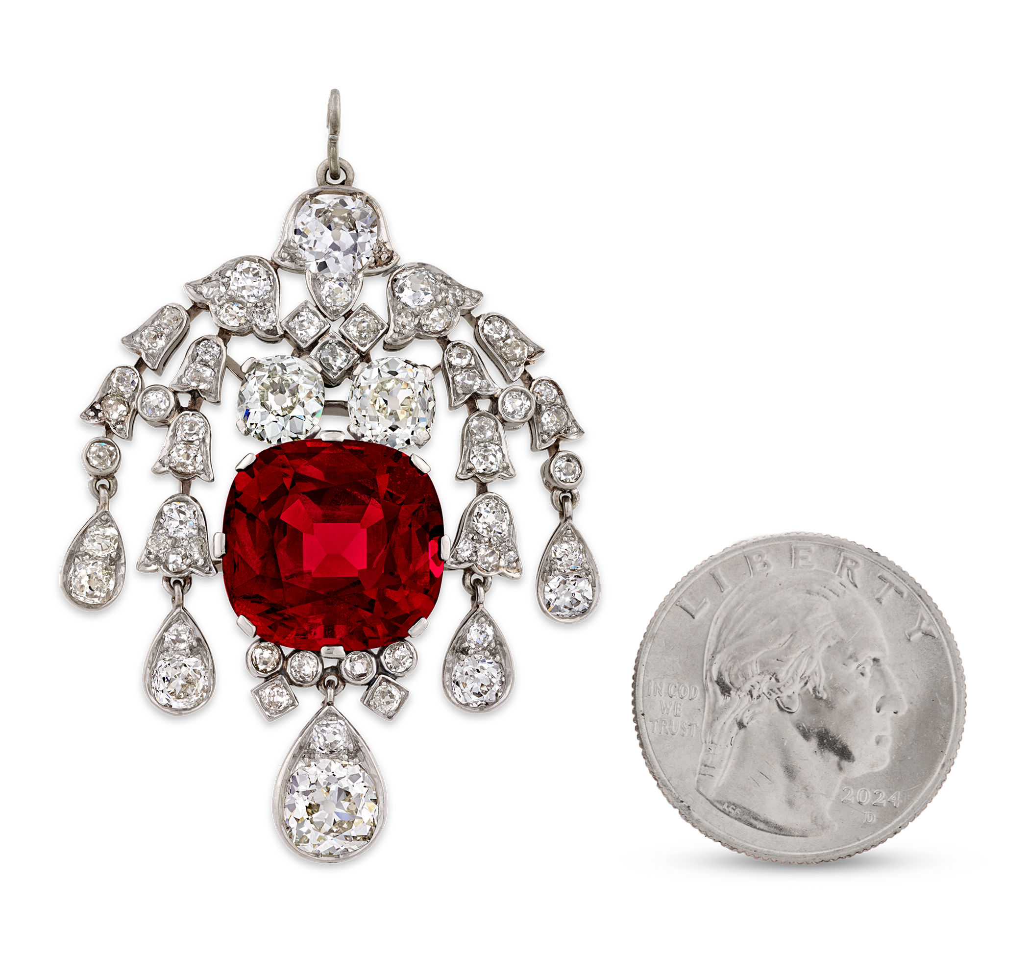 Red Burma Spinel Pendant, Untreated, 15.96 Carats