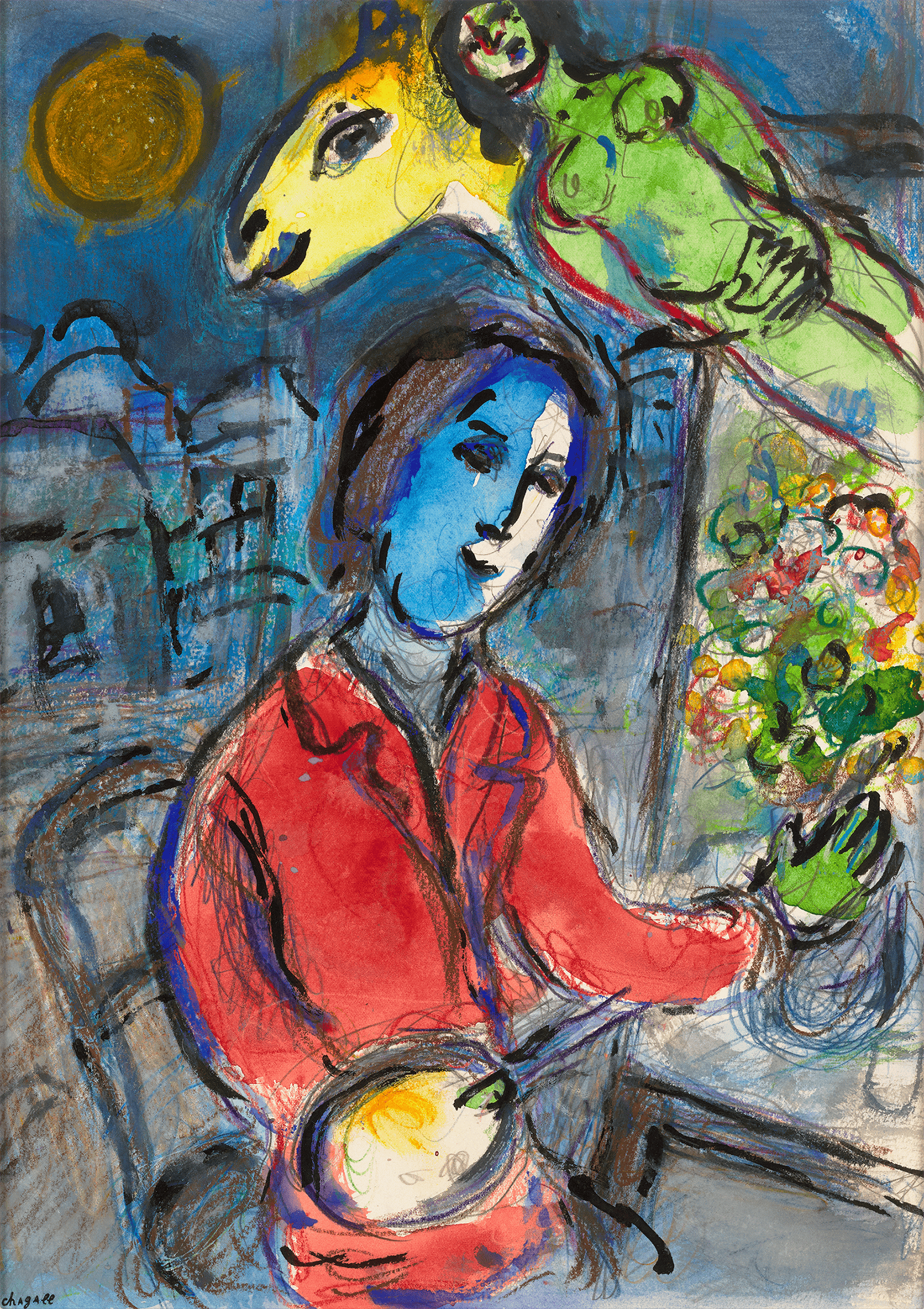 Peintre à la veste rouge et le nu vert by Marc Chagall | M.S. Rau
