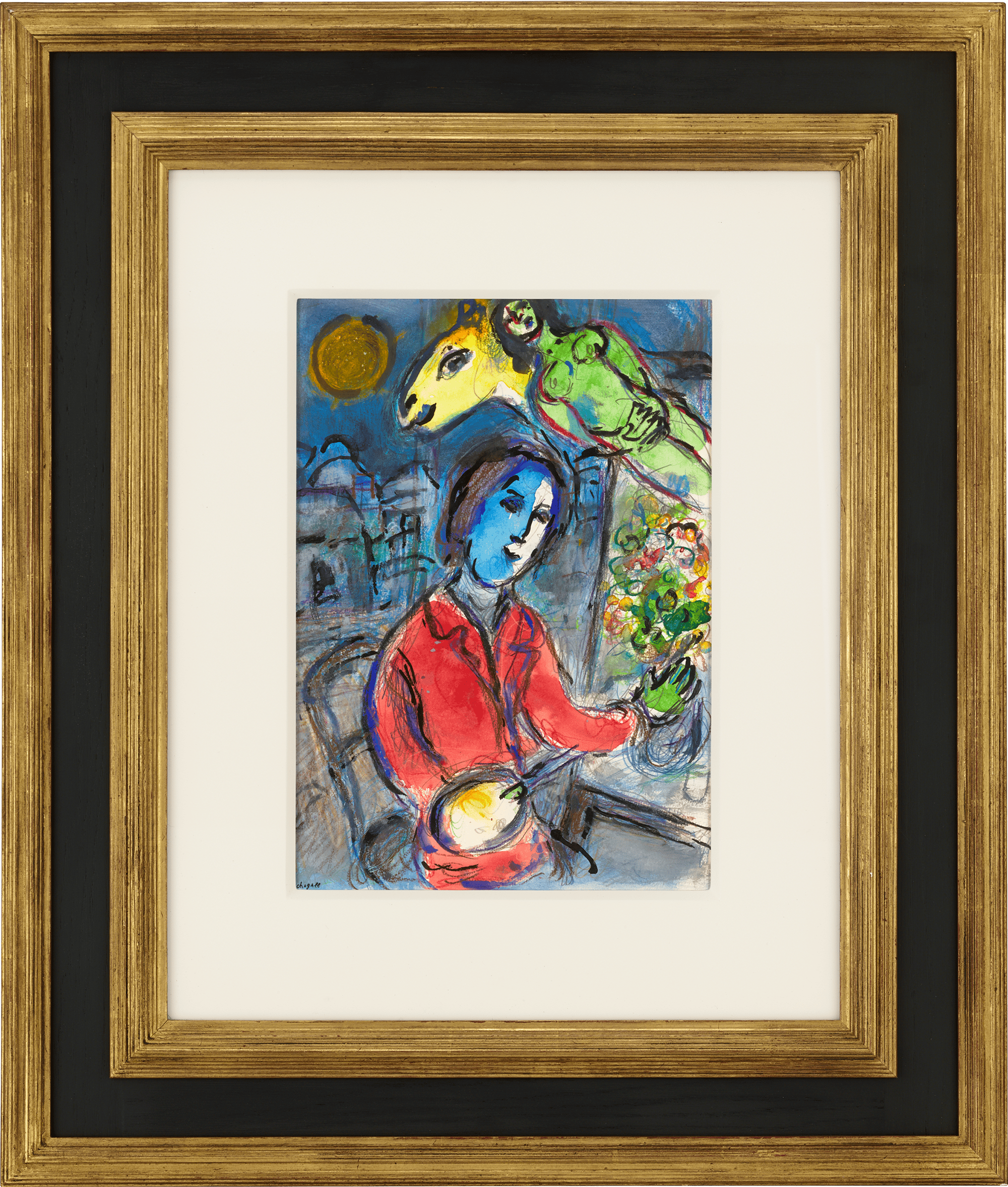 Peintre à la veste rouge et le nu vert by Marc Chagall