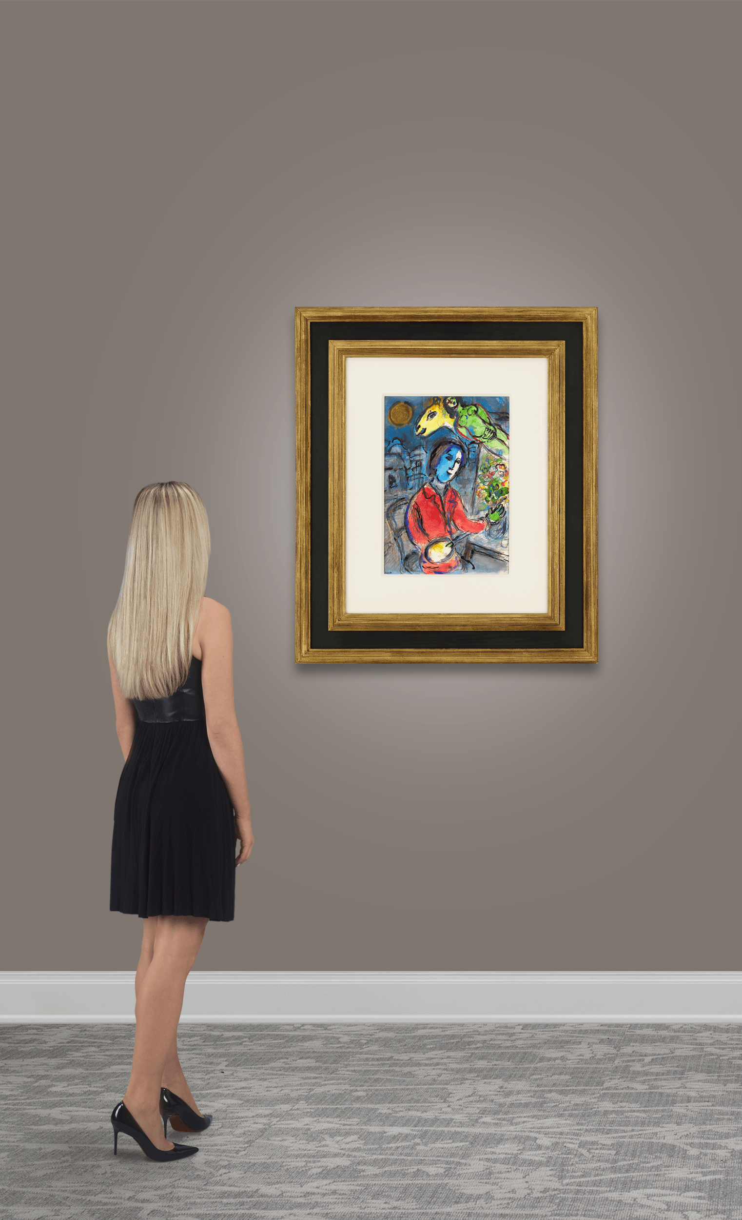 Peintre à la veste rouge et le nu vert by Marc Chagall