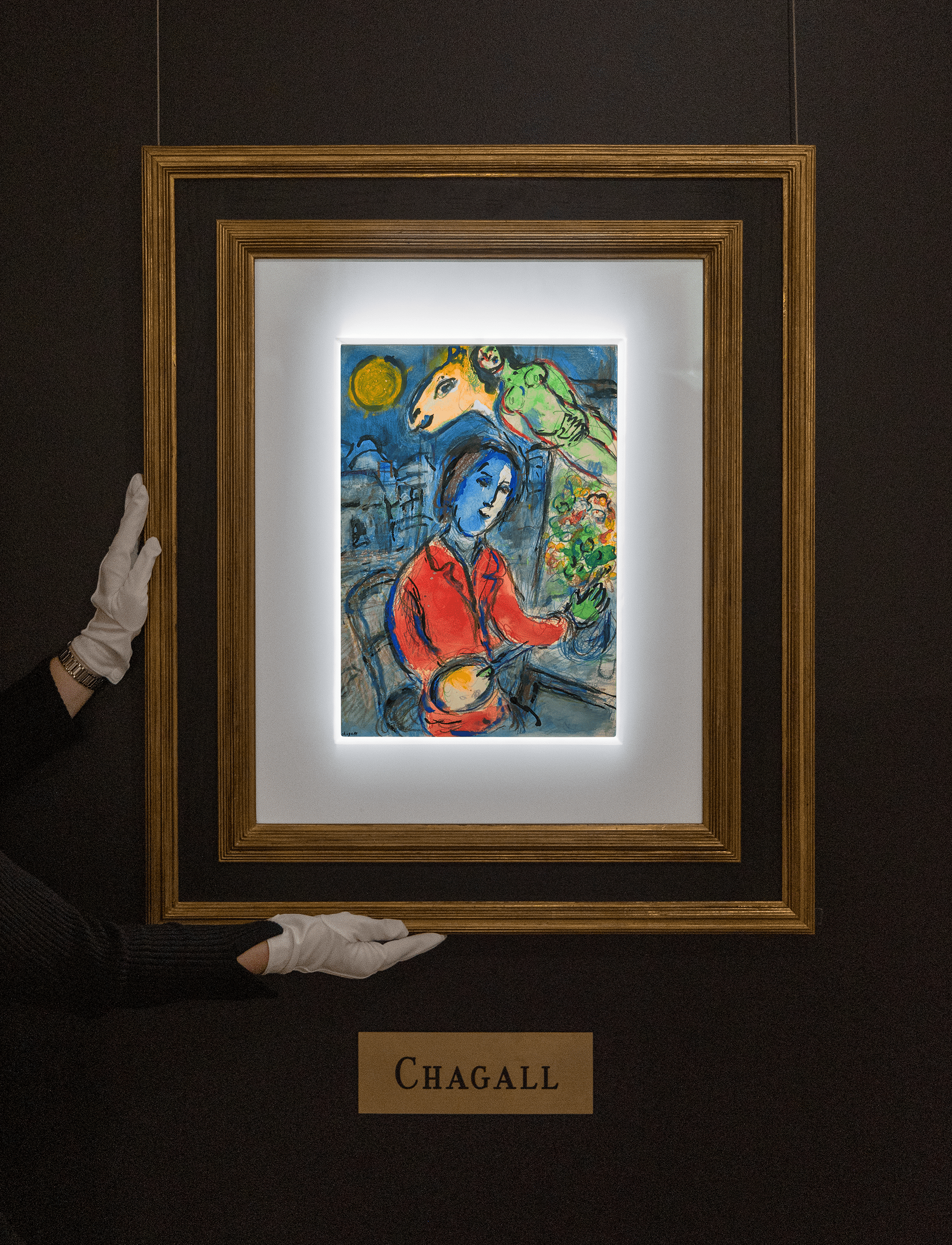 Peintre à la veste rouge et le nu vert by Marc Chagall