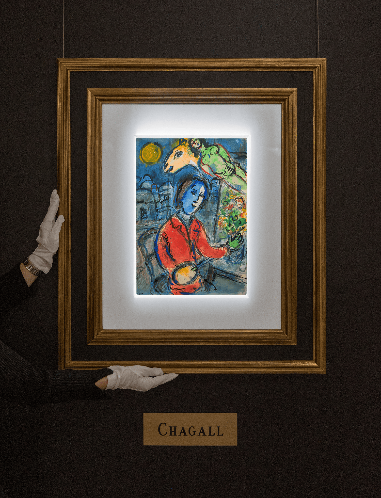Peintre à la veste rouge et le nu vert by Marc Chagall