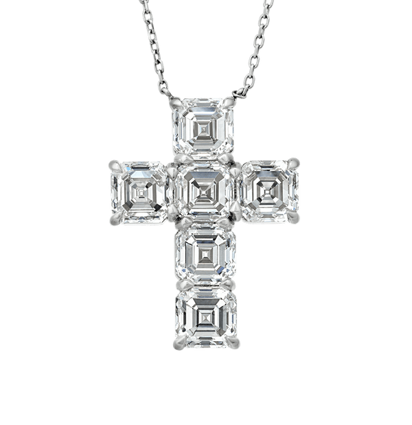 Asscher Cut Diamond Cross Pendant, 6.20 Carats