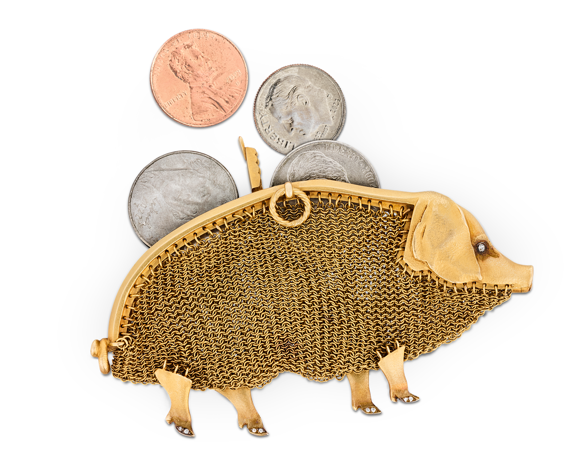 Lacloche Frères Gold and Diamond Pig Purse