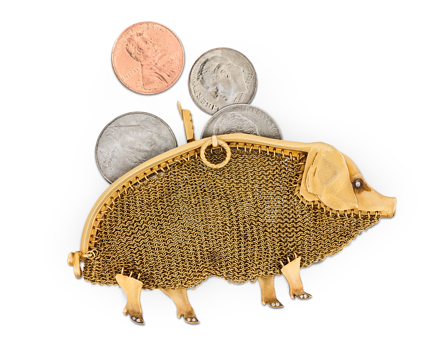 Lacloche Frères Gold and Diamond Pig Purse