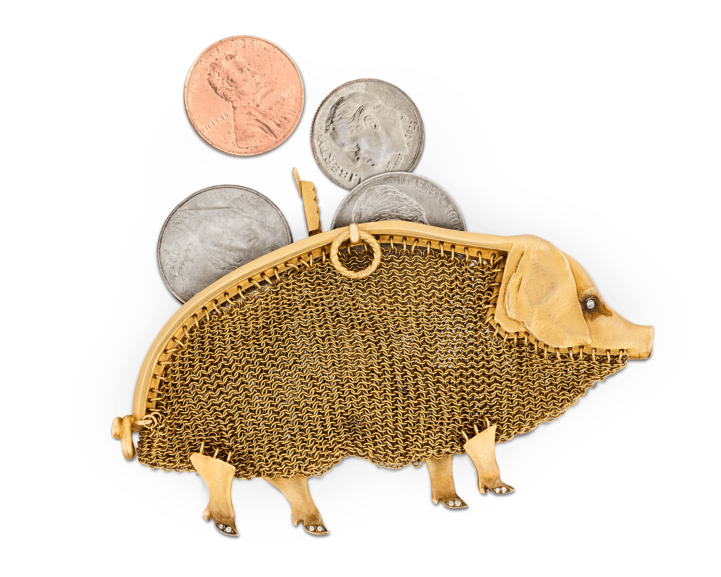 Lacloche Frères Gold and Diamond Pig Purse