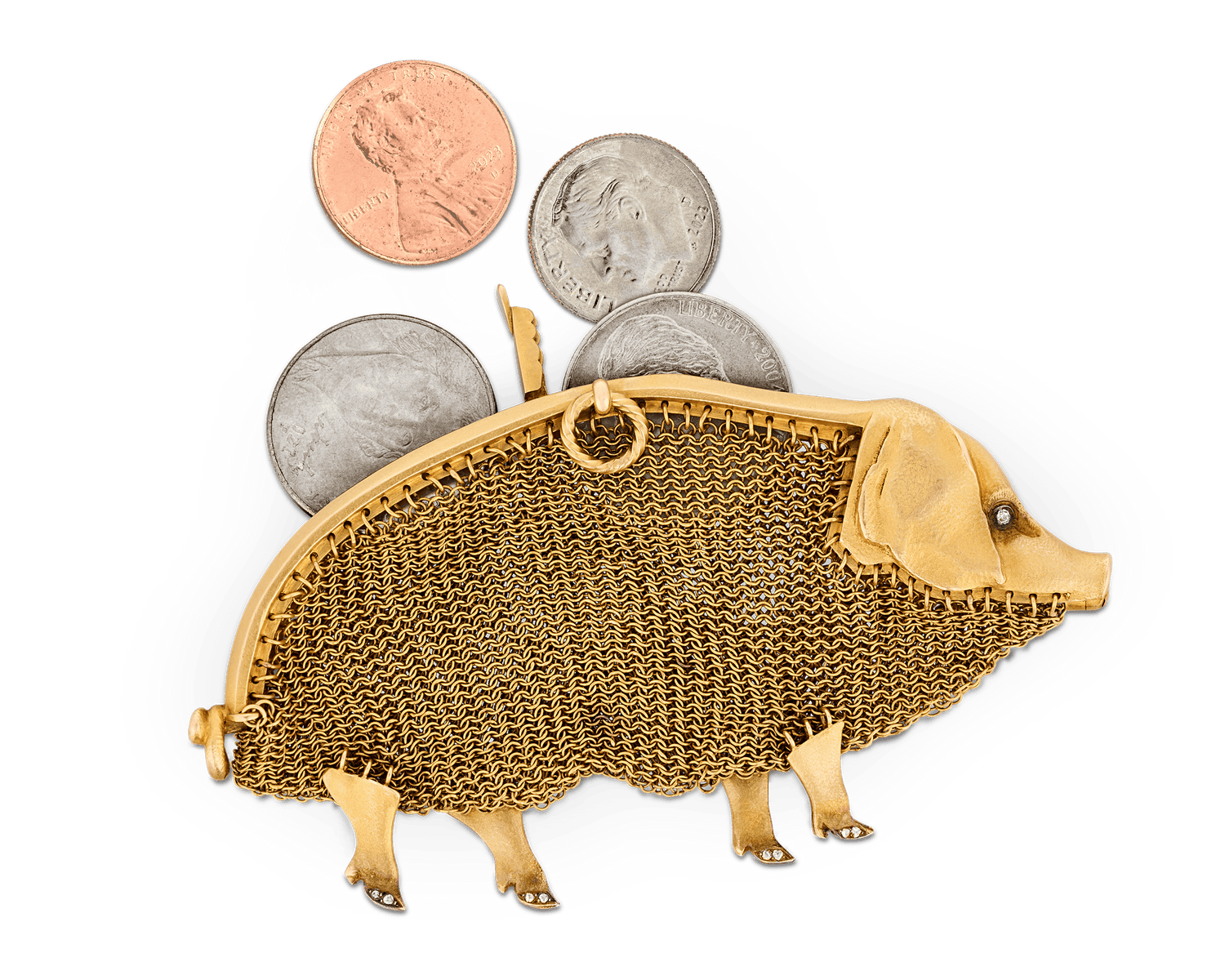 Lacloche Frères Gold and Diamond Pig Purse