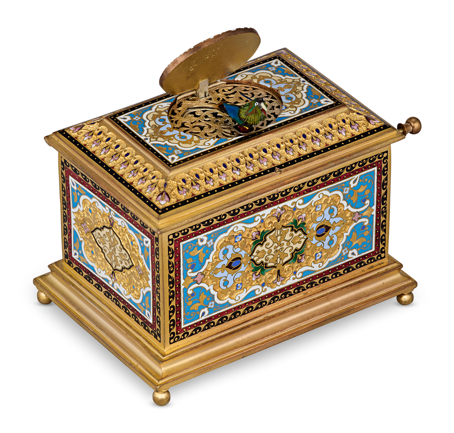 Ormolu and Champlevé Enamel Singing Bird Box