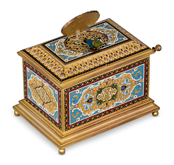 Bronze and Champlevé Enamel Singing Bird Box