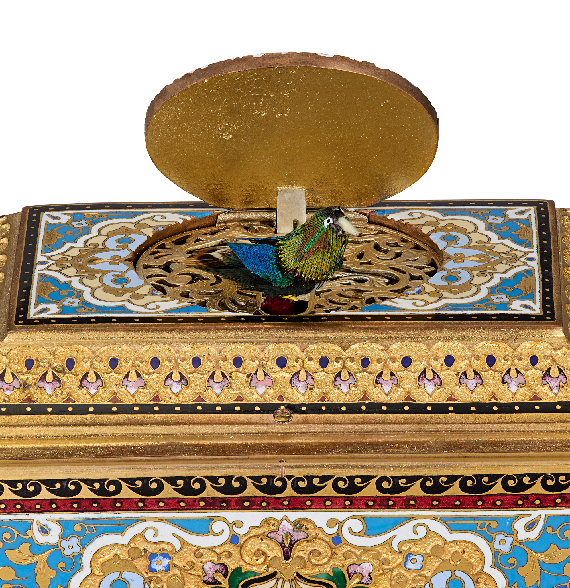 Ormolu and Champlevé Enamel Singing Bird Box