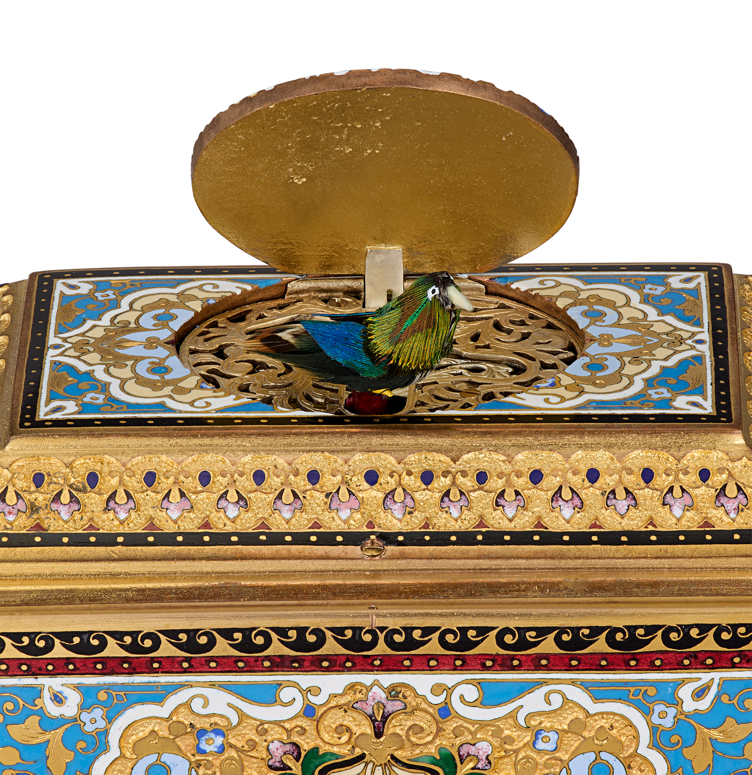 Ormolu and Champlevé Enamel Singing Bird Box