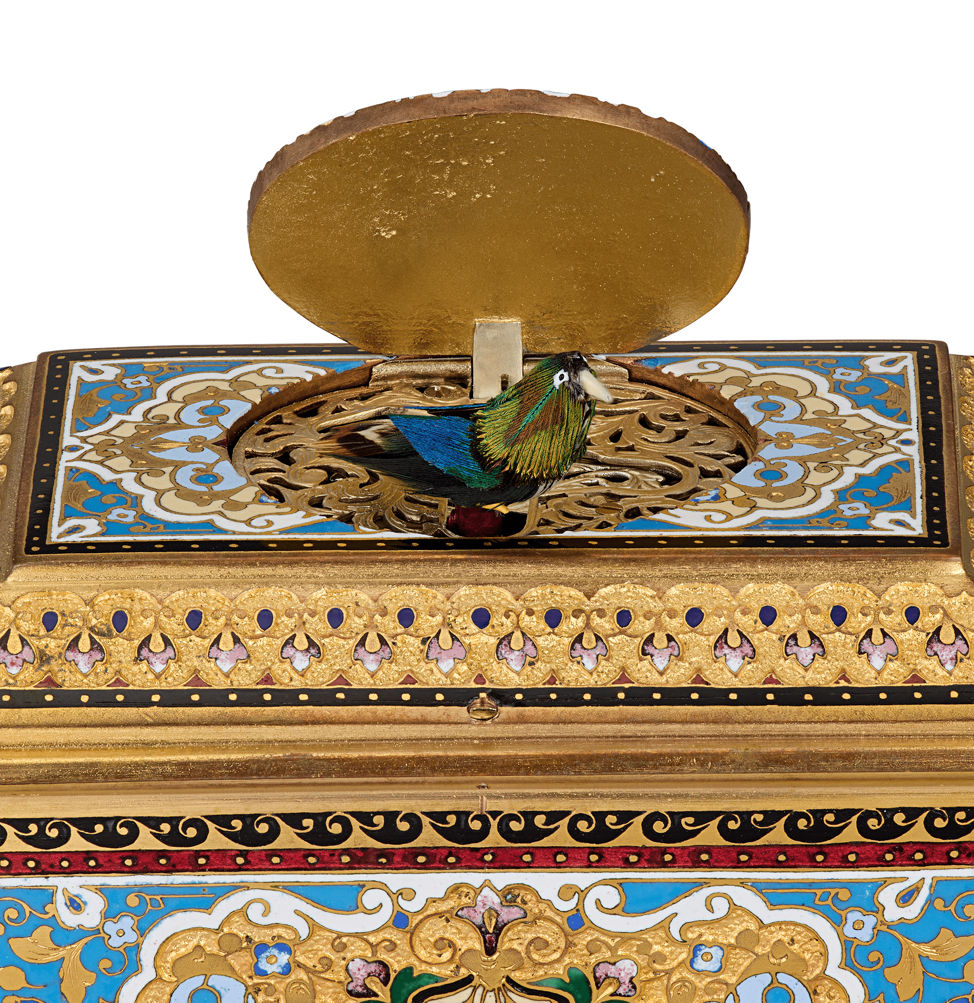 Ormolu and Champlevé Enamel Singing Bird Box